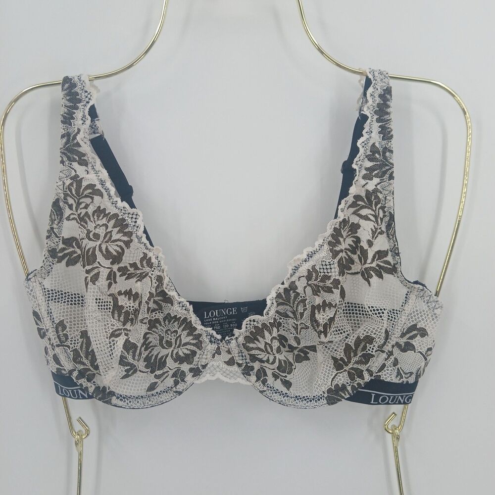 Lounge Underwear Embroidered Lace Balconette Bra Womens 34D White Floral Chic